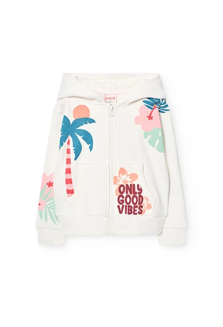 Chaqueta de punto para niña en color blanco con capucha