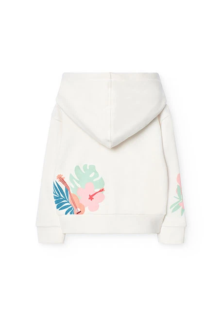 Chaqueta de punto para niña en color blanco con capucha