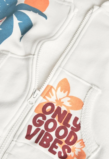 Chaqueta de punto para niña en color blanco con capucha