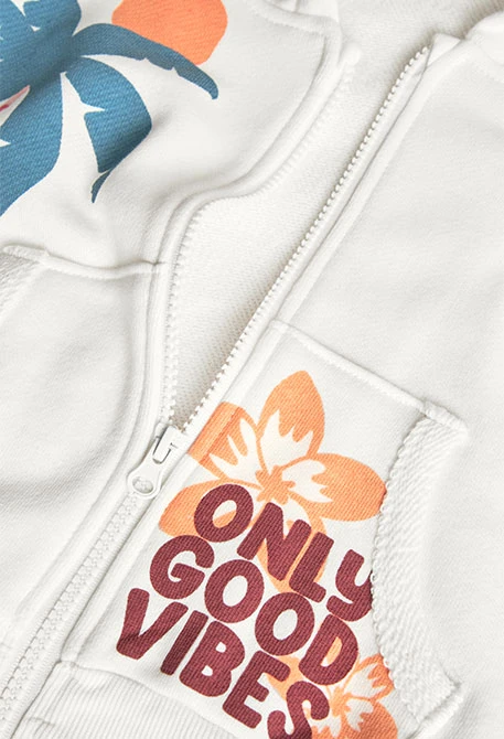 Chaqueta de punto para niña en color blanco con capucha