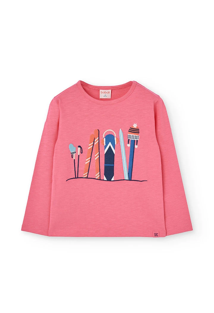 T-shirt menina malha em rosa