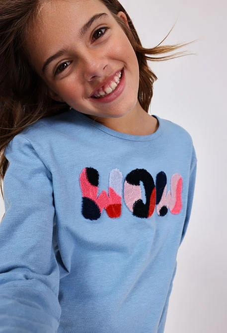 T-shirt fille en coton bleu