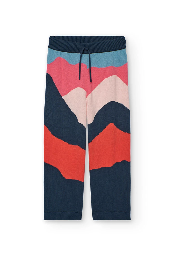 Pantalone in maglia blu bambina