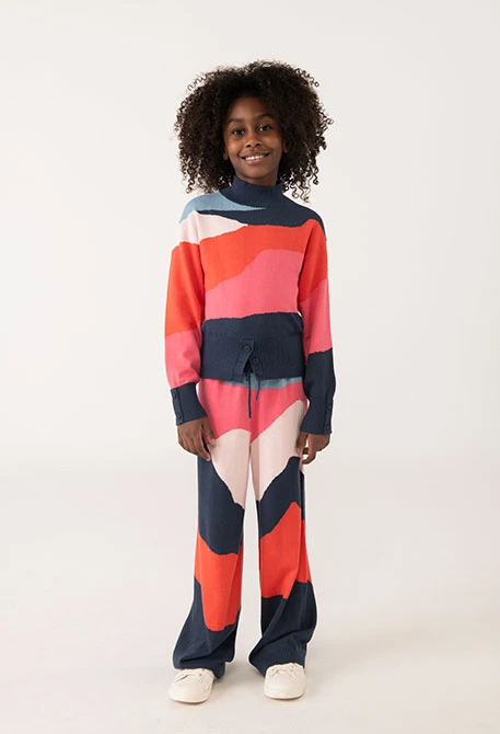 Pantalón de punto azul niña
