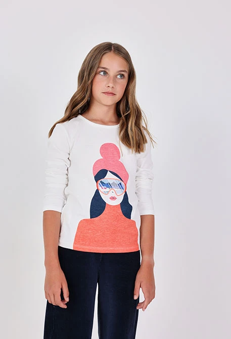 Camiseta niña punto estampado blanco