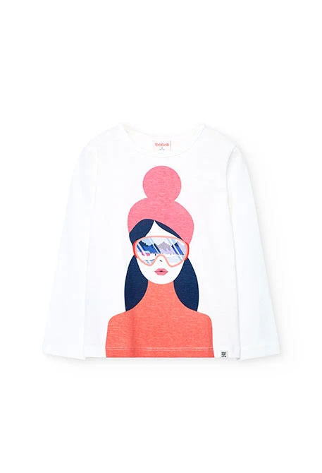 Camiseta niña punto estampado blanco