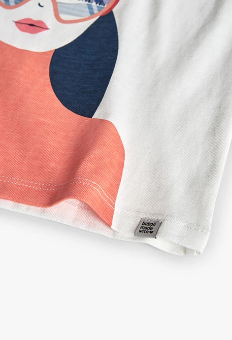 Camisola menina malha estampada branca