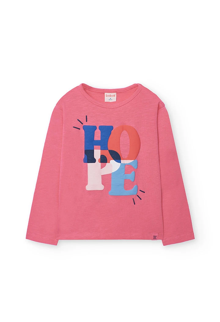 Rosa bedrucktes Mädchen-T-Shirt aus Strickstoff