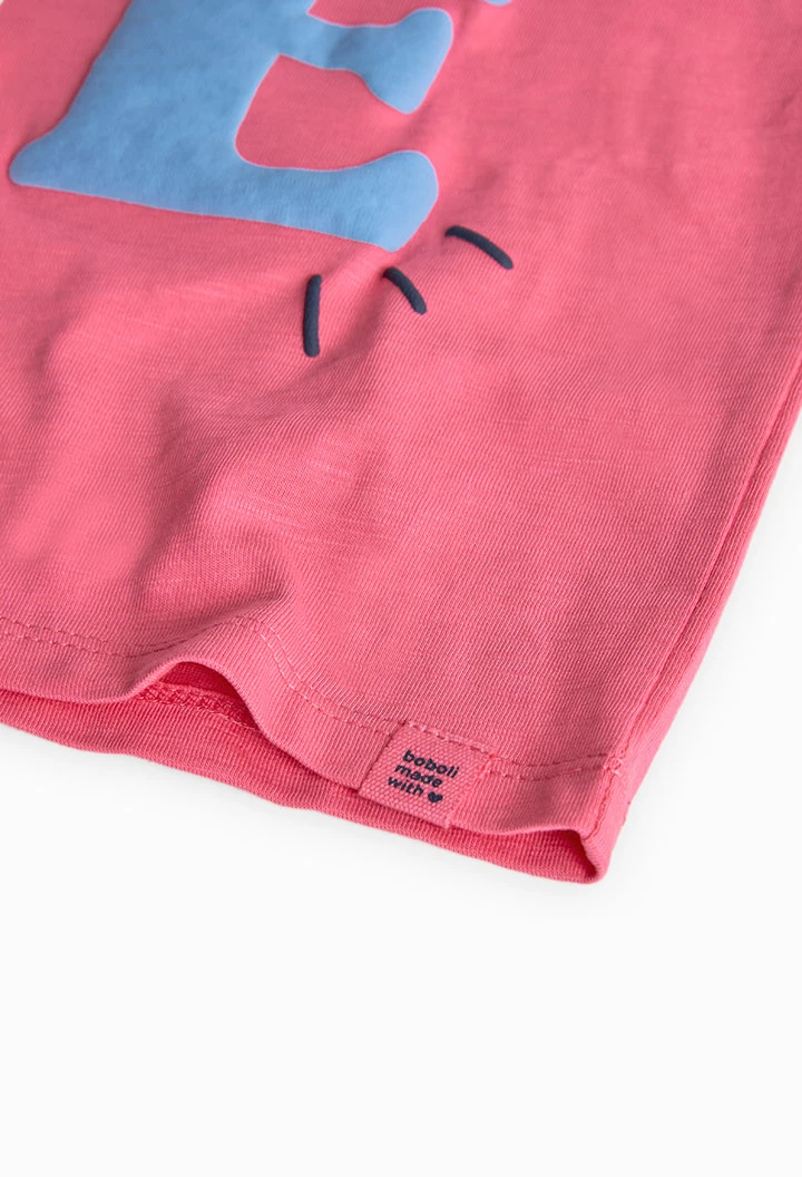 T-shirt fille en maille imprimé rose
