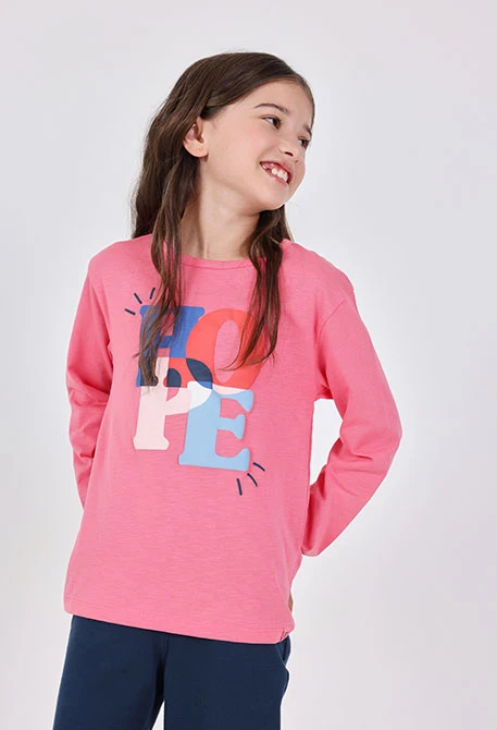 Camiseta niña de punto rosa estampado