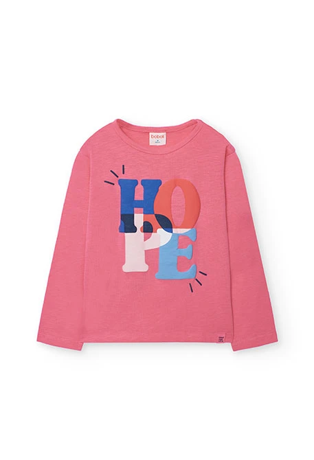 Camiseta niña de punto rosa estampado