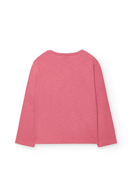 Camiseta niña de punto rosa estampado