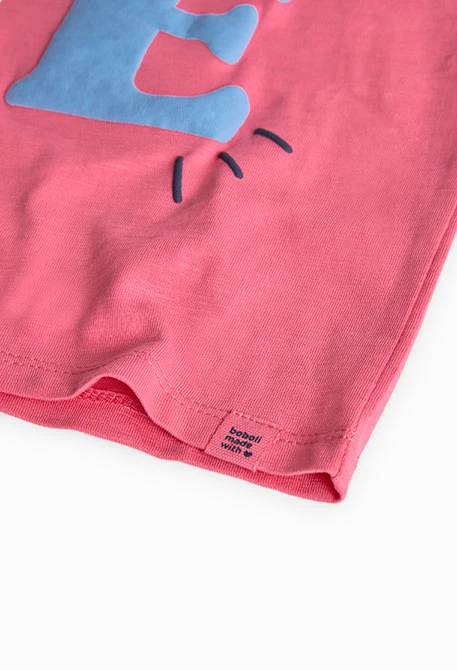 Maglietta rosa a fantasia per bambina a maglia