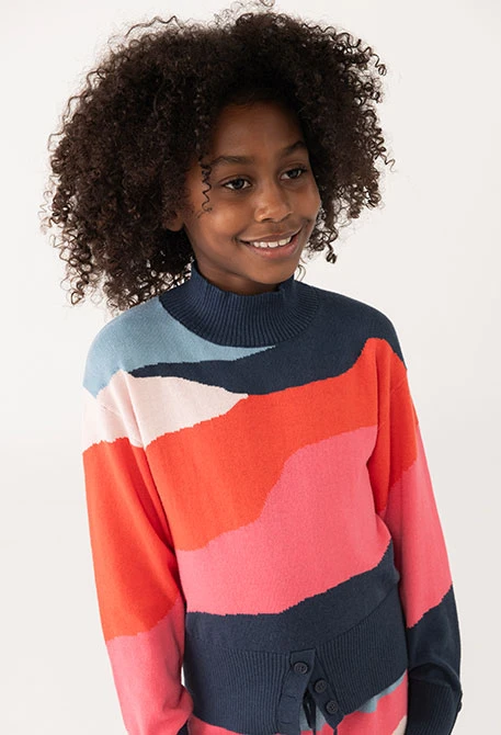 Pull en tricot orange fille
