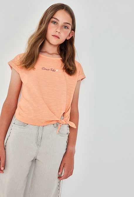 Camiseta niña algodón naranja