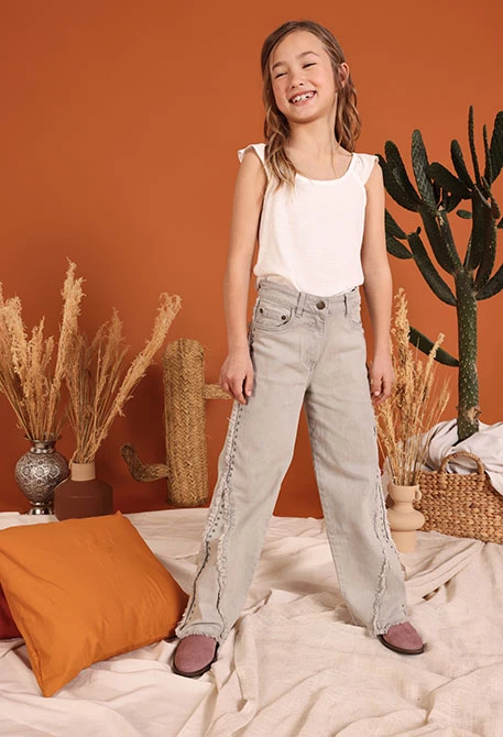 Pantalon fille denim gris