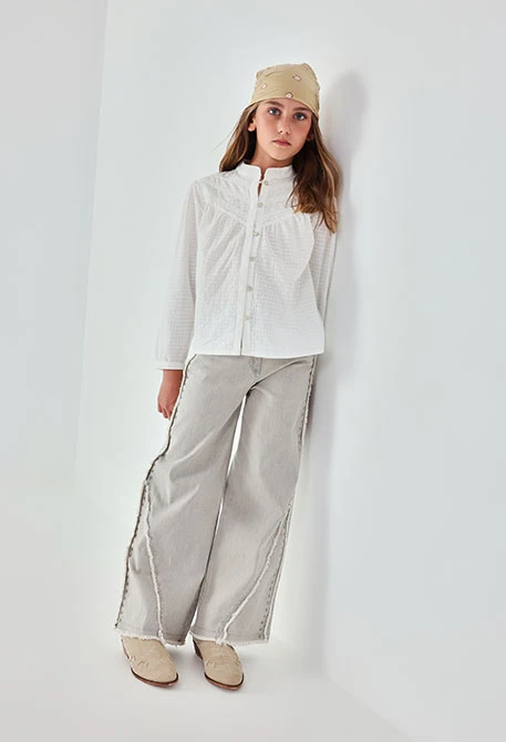 Pantalon fille denim gris