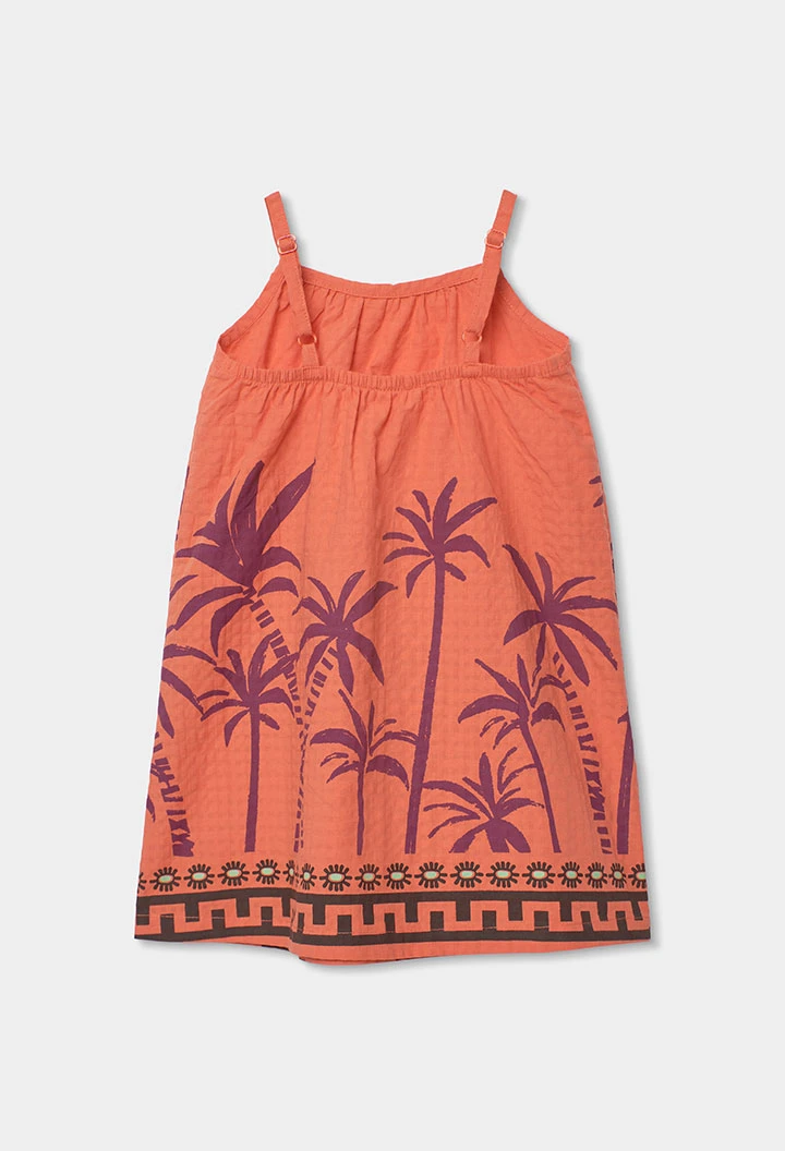 Orange palm tree poplin dress