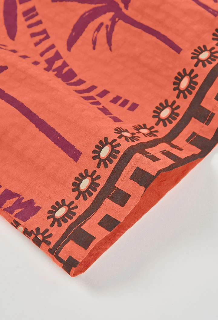 Vestido popelín naranja palmeras