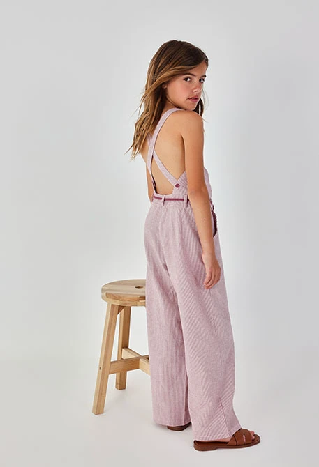 Striped jumpsuit in pink and ecru