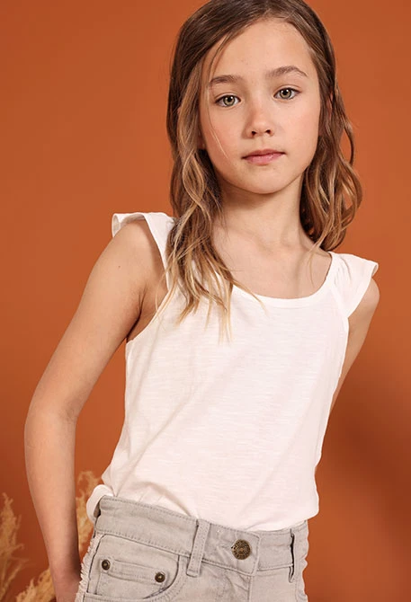 T-shirt fille coton couleur blanche