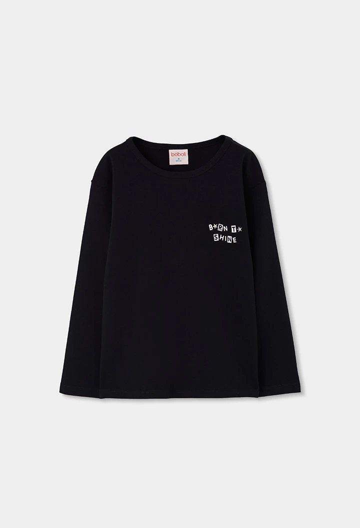 Camiseta punto niña negra con mensaje