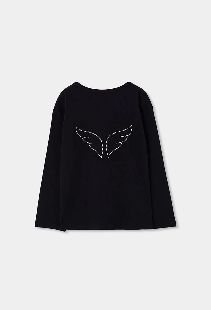 Schwarzes Mädchen-Strick-T-Shirt mit Aufdruck