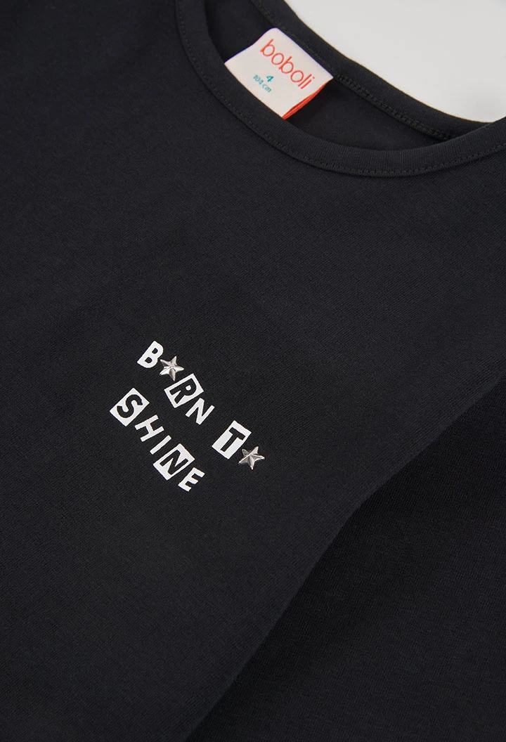 Camiseta punto niña negra con mensaje