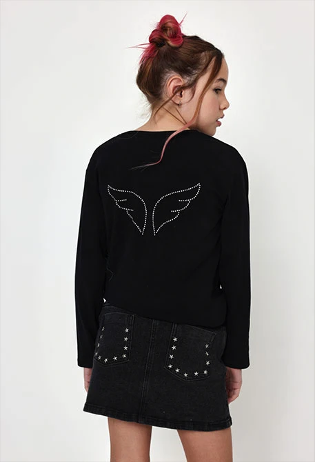 Camiseta punto niña negra con mensaje