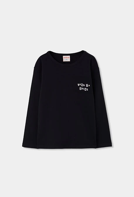 Camiseta punto niña negra con mensaje
