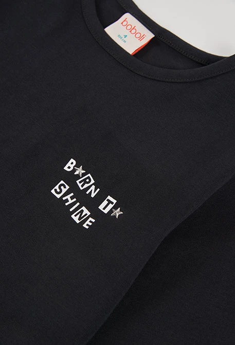 Camiseta punto niña negra con mensaje
