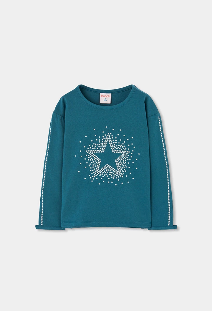 Girl\'s green knitted T-shirt with diamanté star