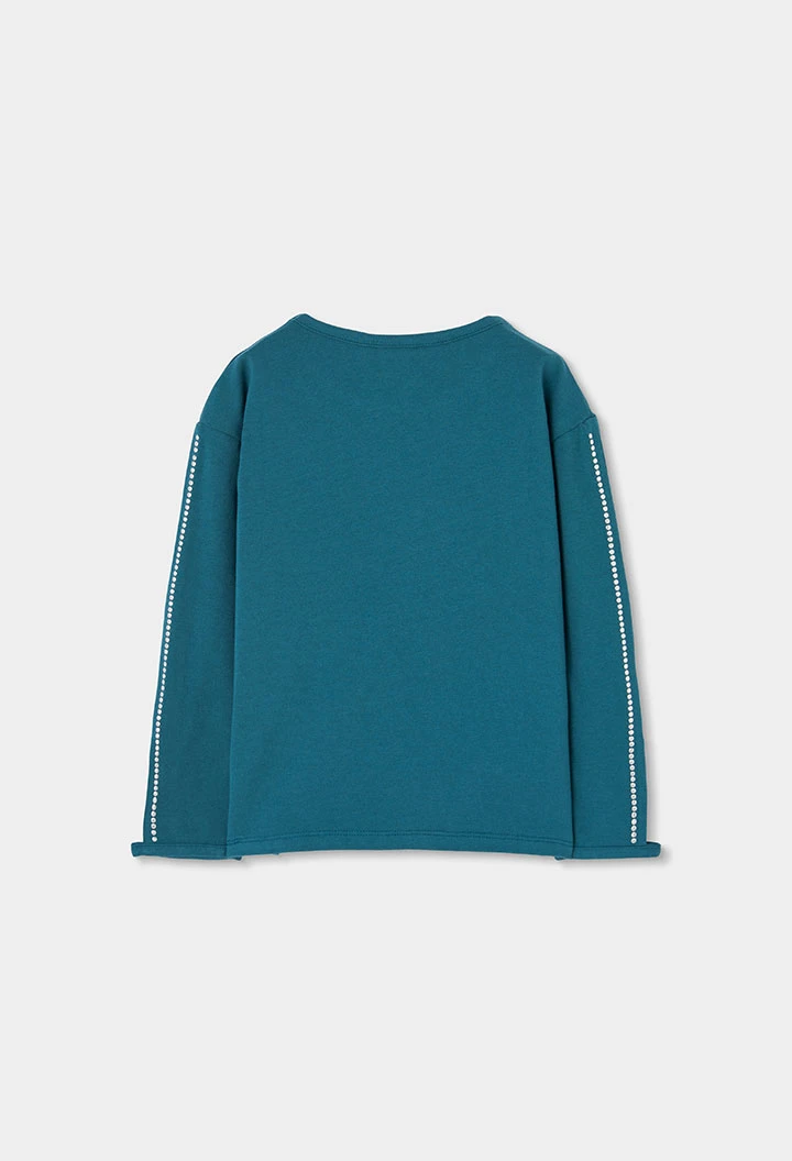Girl\'s green knitted T-shirt with diamanté star