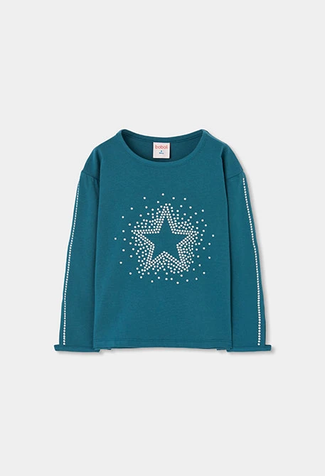Camiseta punto niña verde con estrella de strass