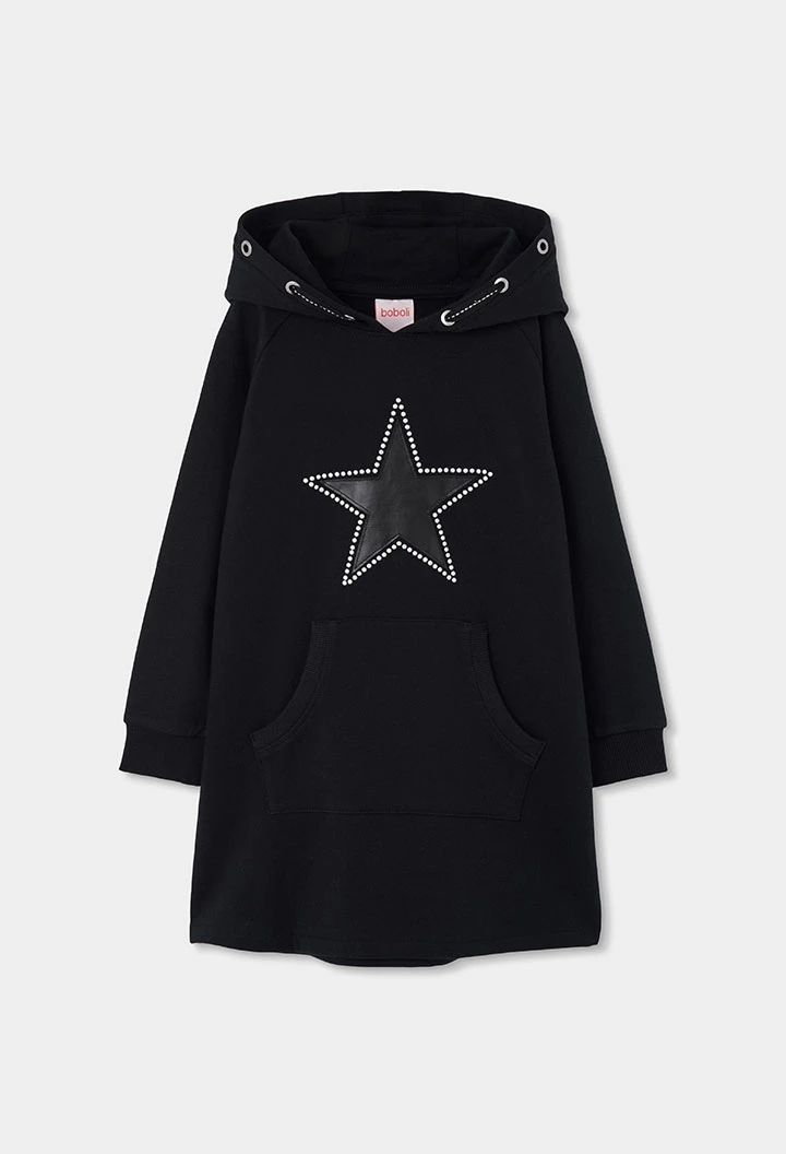 Vestido felpa negro con estrella y capucha