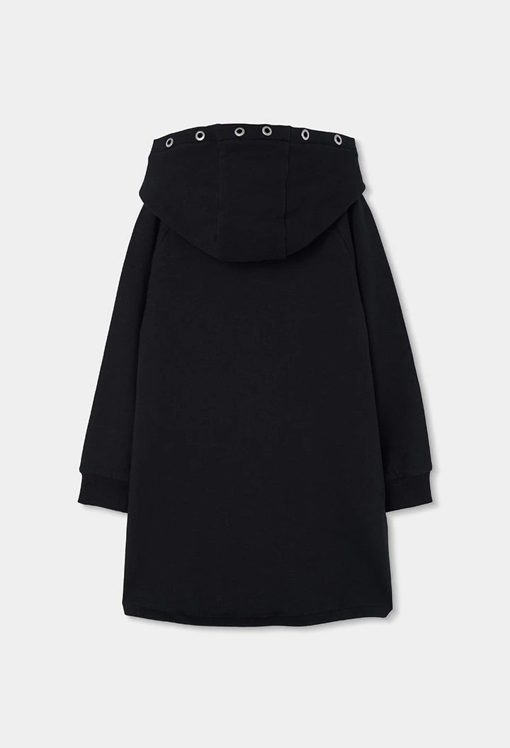 Black hooded velour dress with star
