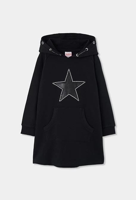Vestito in spugna nero con stella e cappuccio