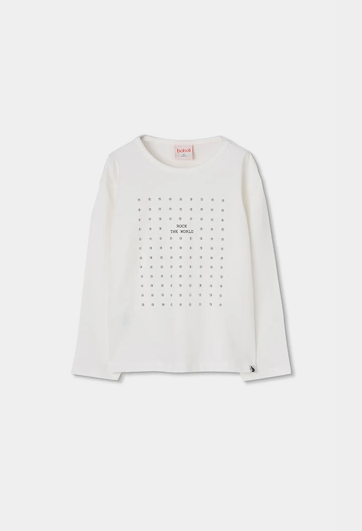 Camiseta punto niña blanca con tachuelas