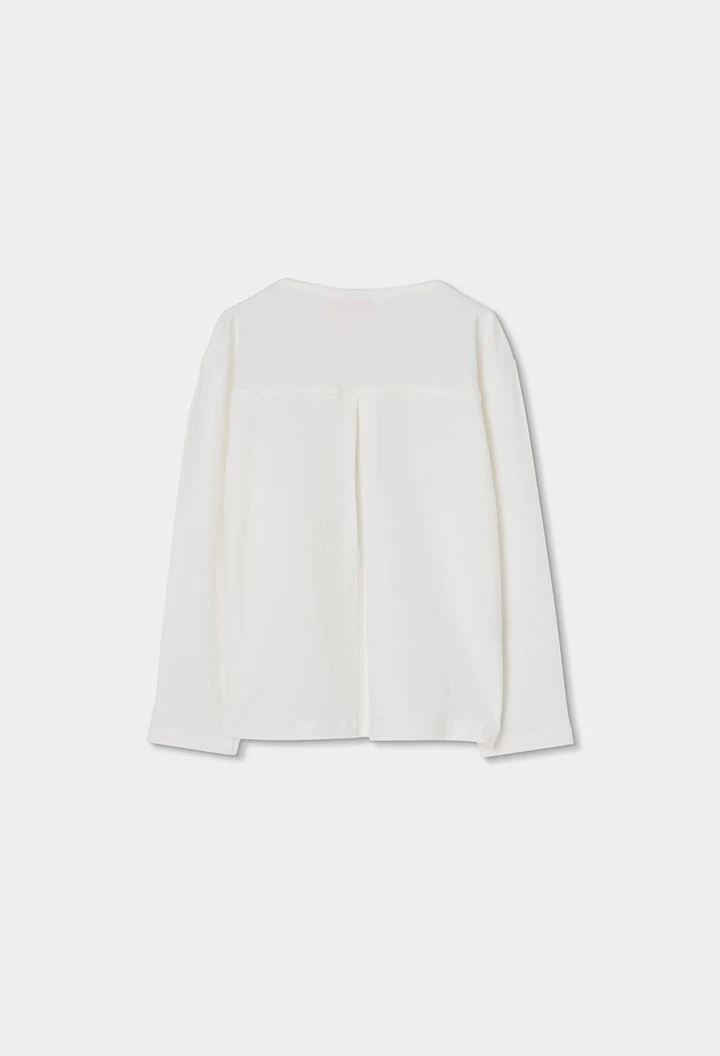 White studded knit T-shirt for girls