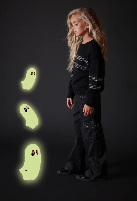 Pantalone denim bambina nero con stelle