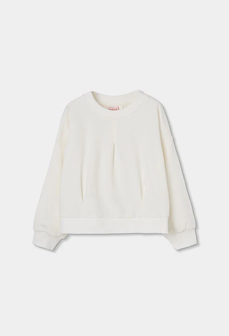 Sudadera felpa niña blanca con pliegues