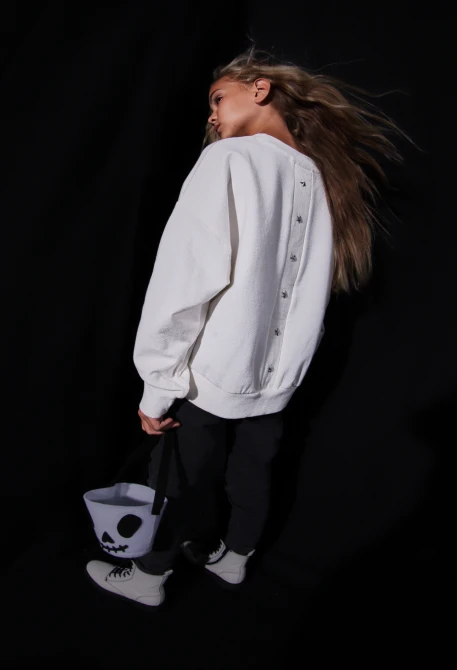 Sweat-shirt en molleton fille blanc cassé avec fronces