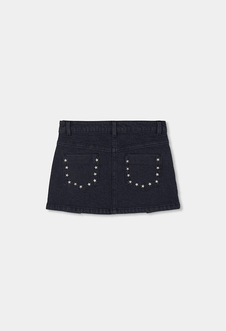 Saia denim preta com bolsos