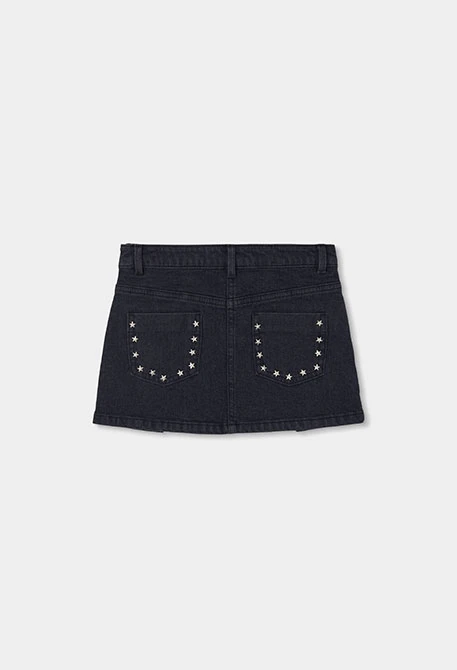 Saia denim preta com bolsos