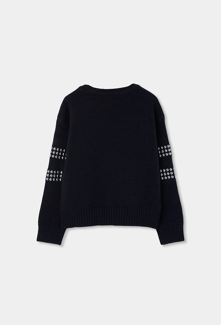 Maglione bambina nero con borchie argentate
