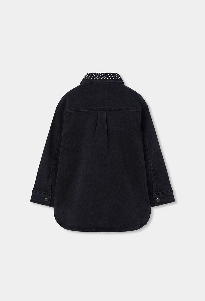 Vestido denim preto com gola de lantejoulas