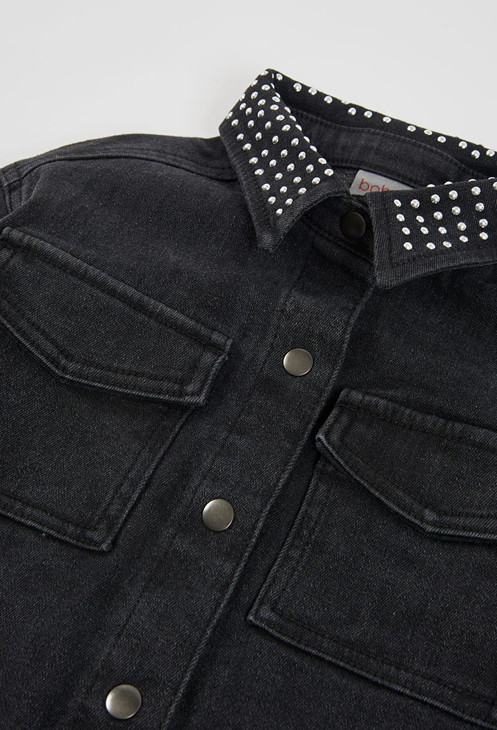 Vestido denim preto com gola de lantejoulas