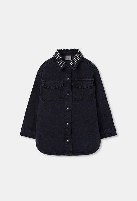 Vestido denim negro con cuello de lentejuelas