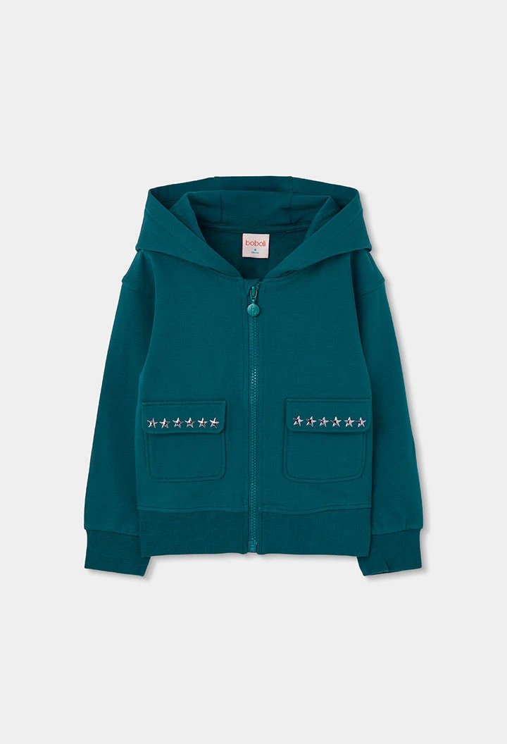 Chaqueta felpa niña verde con estrellas