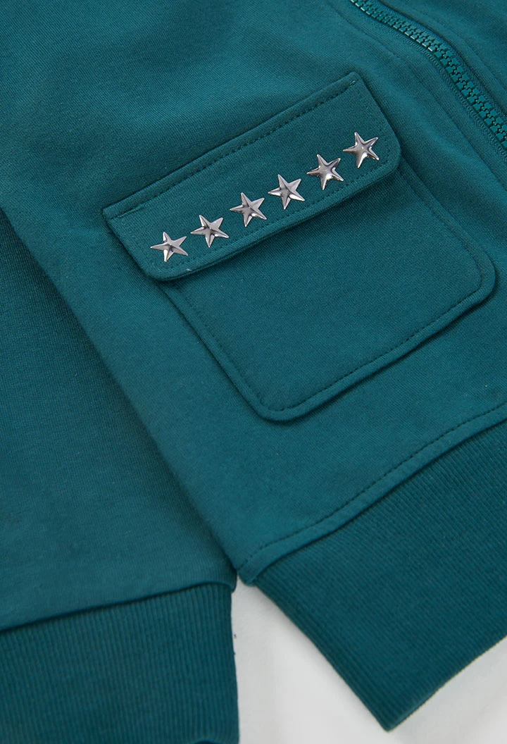 Chaqueta felpa niña verde con estrellas